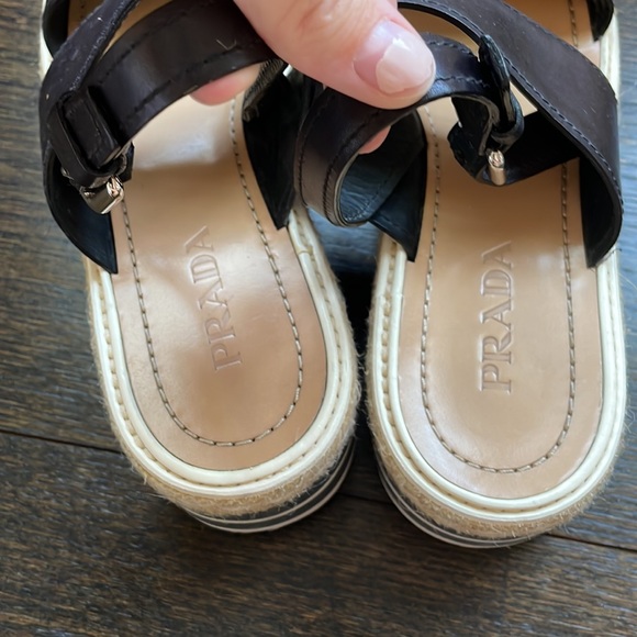 Prada Black Leather Platform Espadrilles - Picture 6 of 7